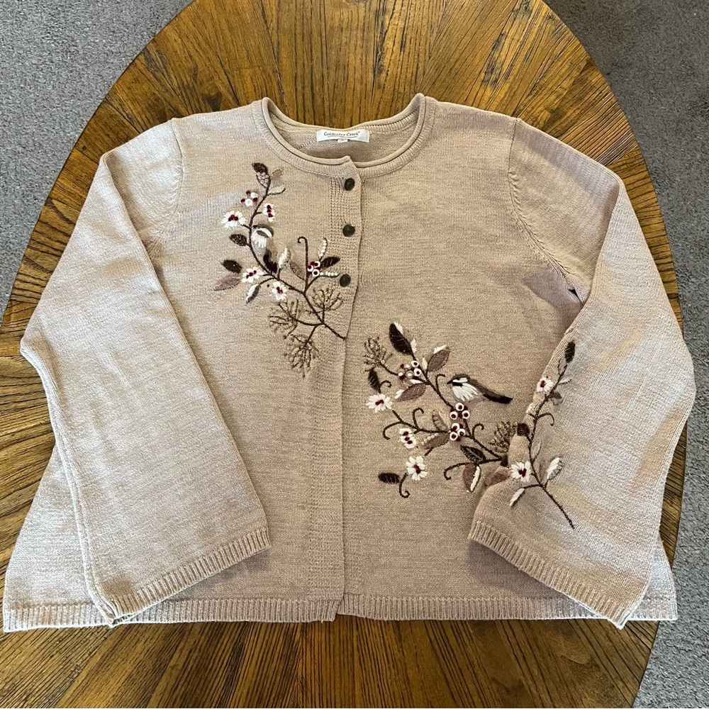 Coldwater Creek Floral Bird Cottagecore Grannycore Embroidered Cardigan